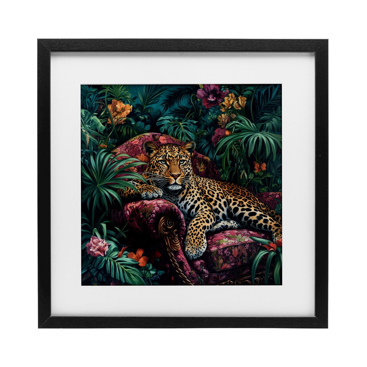 Stupell Industries Fashionable Leopard in Jungle Framed Print Under Glass, design by Petal Prints Design